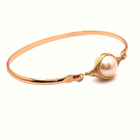 Faux Pearl Gold Bangle Bracelet - Picture 2 of 4